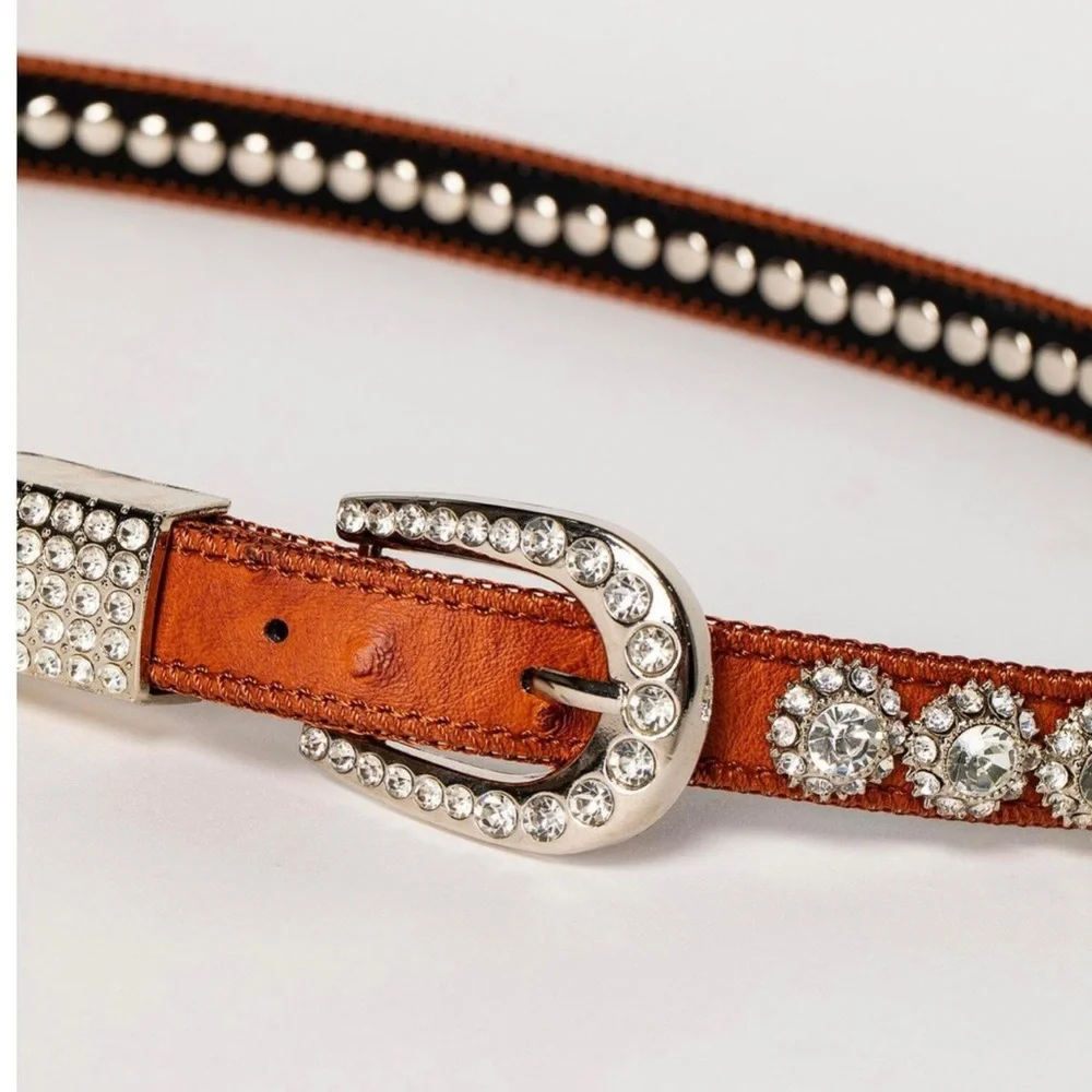 SHYANNE® GIRL'S OSTRICH PRINT RHINESTONE BELT